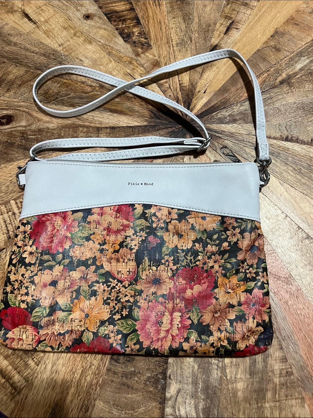 Pixie Mood Gray Trim Floral Crossbody Bag